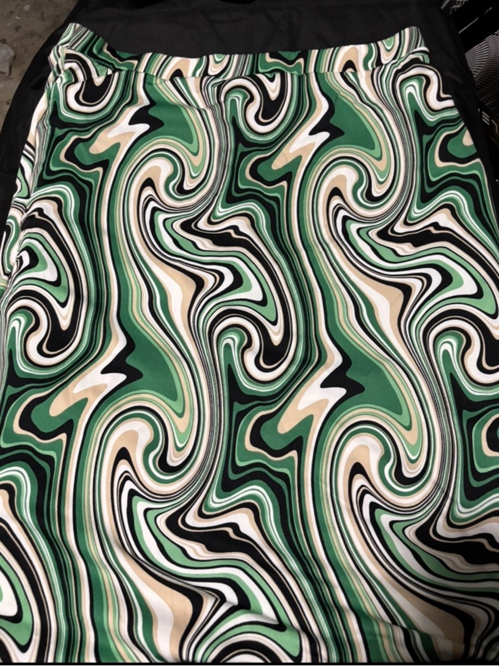 Haute Monde Green and Black Swirl Midi Skirt